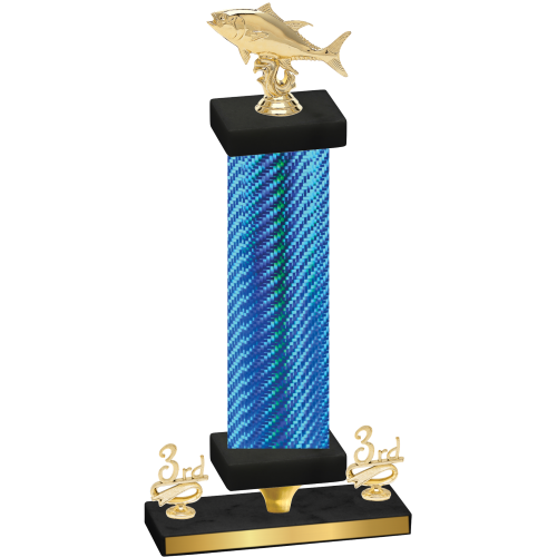 Premium Single Blue Carbon Fiber Third Place Fishing Trophy