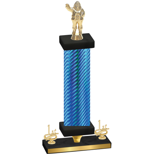 Premium Single Blue Carbon Fiber First Place Holiday Trophy