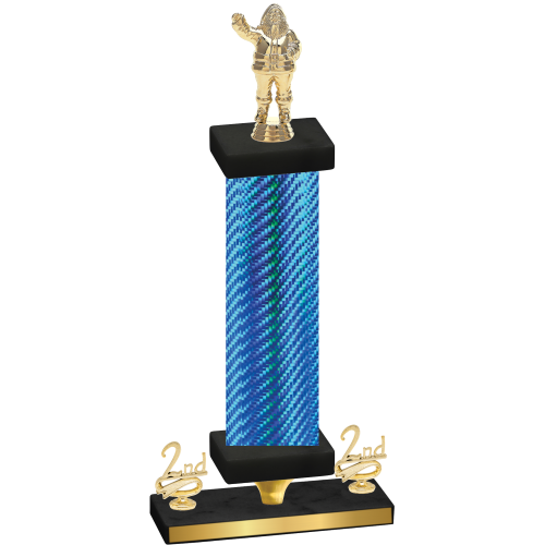 Premium Single Blue Carbon Fiber Second Place Holiday Trophy