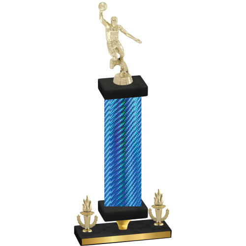Premium Single Blue Carbon Fiber Victory Basketball Trophy