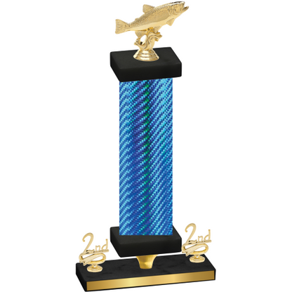Premium Single Blue Carbon Fiber Second Place Fishing Trophy