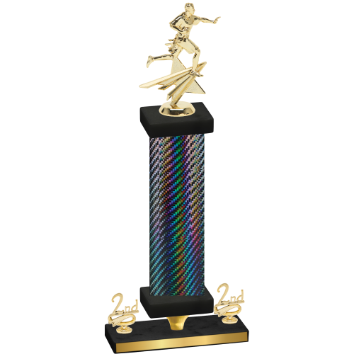 Premium Single Black Carbon Fiber Second Place Flag Football Trophy