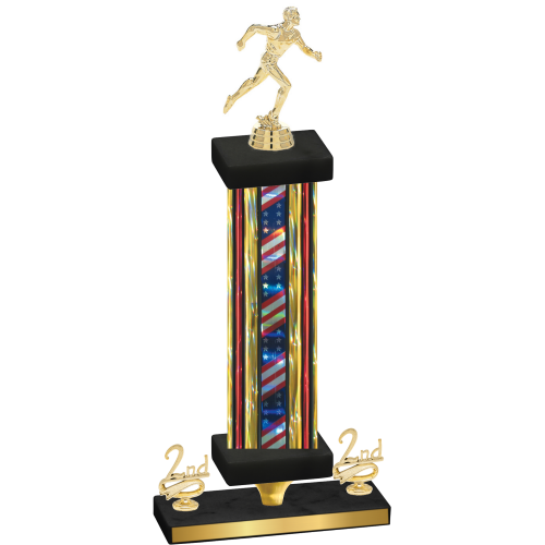 Premium Single Flag USA Second Place Running Trophy