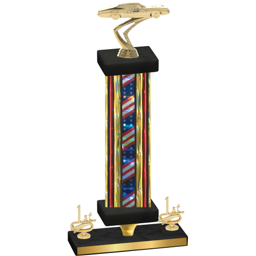 Premium Single Flag USA First Place Cars Trophy