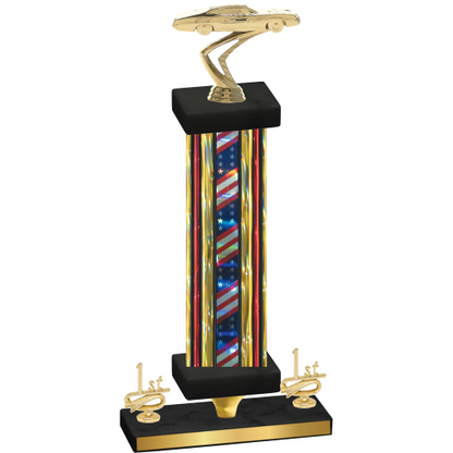 Premium Single Flag USA First Place Cars Trophy