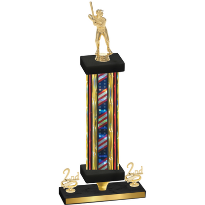 Premium Single Flag USA Second Place Baseball Trophy