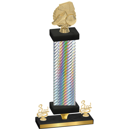 Premium Single Silver Carbon Fiber Third Place Soccer Trophy