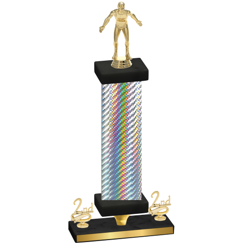 Premium Single Silver Carbon Fiber Second Place Wrestling Trophy