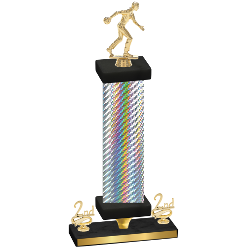 Premium Single Silver Carbon Fiber Second Place Bowling Trophy