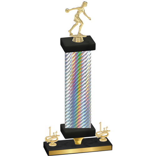 Premium Single Silver Carbon Fiber First Place Bowling Trophy