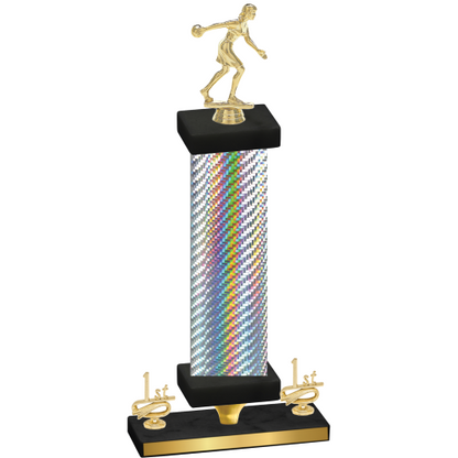 Premium Single Silver Carbon Fiber First Place Bowling Trophy