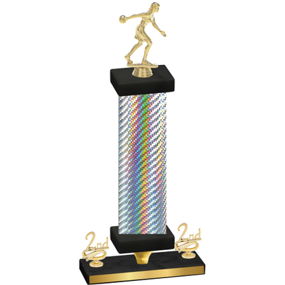 Premium Single Silver Carbon Fiber Second Place Bowling Trophy