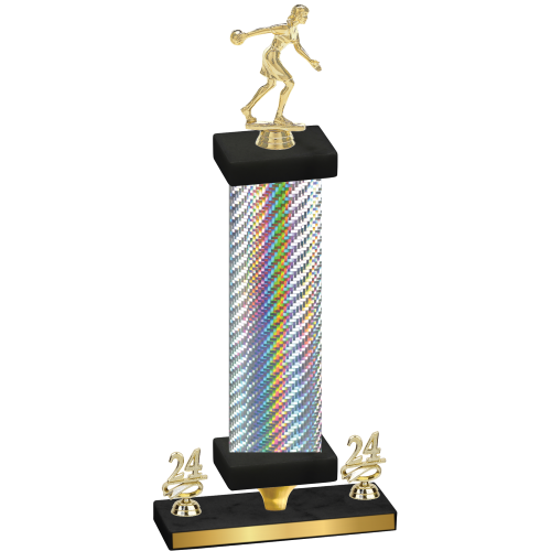 Premium Single Silver Carbon Fiber Year Bowling Trophy