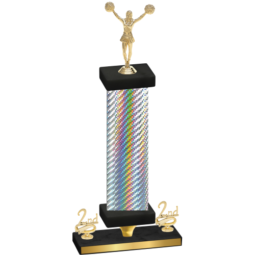 Premium Single Silver Carbon Fiber Second Place Cheerleading Trophy