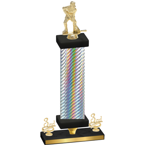 Premium Single Silver Carbon Fiber Third Place Hockey Trophy