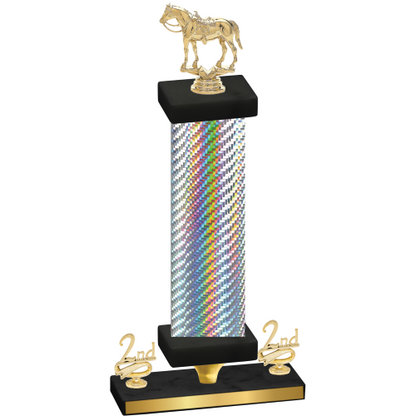 Premium Single Silver Carbon Fiber Second Place Horses Trophy