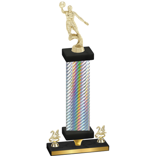 Premium Single Silver Carbon Fiber Year Basketball Trophy