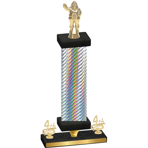 Premium Single Silver Carbon Fiber Fourth Place Holiday Trophy