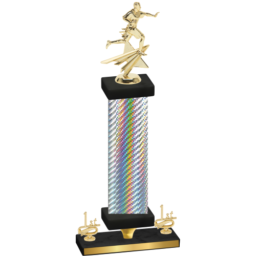 Premium Single Silver Carbon Fiber First Place Flag Football Trophy