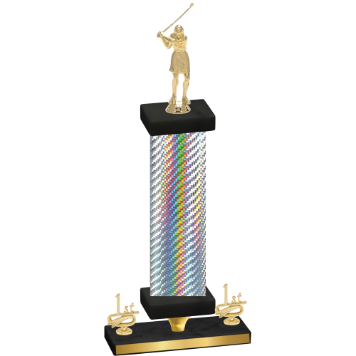 Premium Single Silver Carbon Fiber First Place Golf Trophy