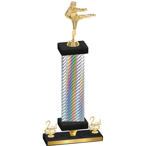 Premium Single Silver Carbon Fiber Second Place Karate Trophy