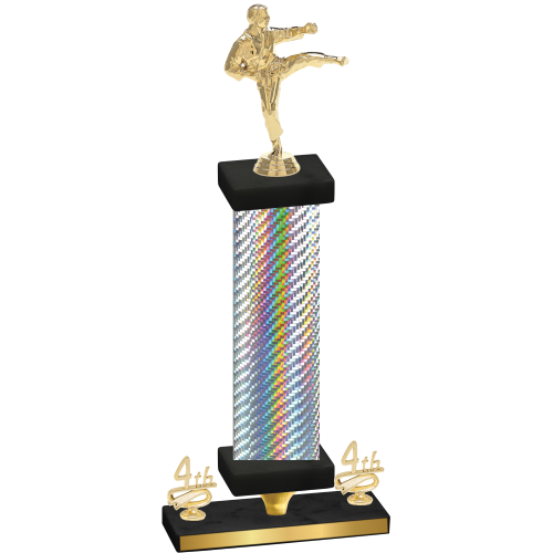 Premium Single Silver Carbon Fiber Fourth Place Karate Trophy