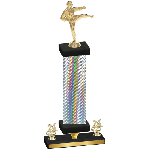 Premium Single Silver Carbon Fiber Year Karate Trophy