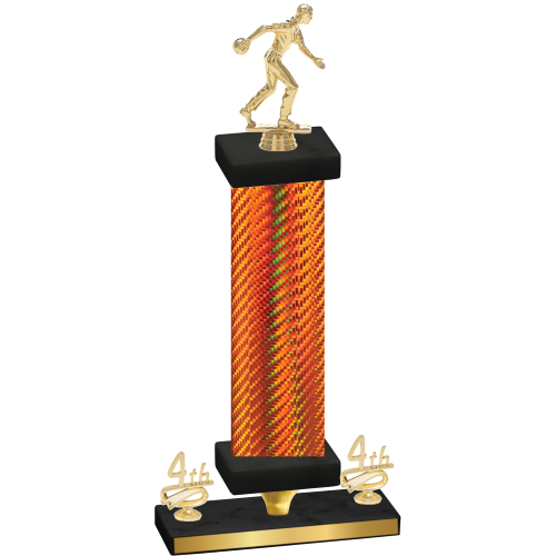 Premium Single Orange Carbon Fiber Fourth Place Bowling Trophy
