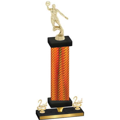Premium Single Orange Carbon Fiber Second Place Basketball Trophy