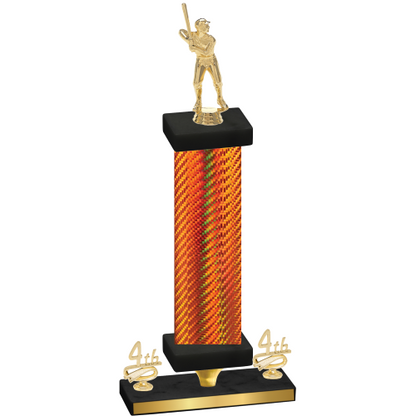 Premium Single Orange Carbon Fiber Fourth Place Baseball Trophy