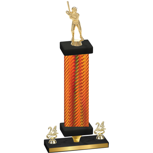 Premium Single Orange Carbon Fiber Year Baseball Trophy