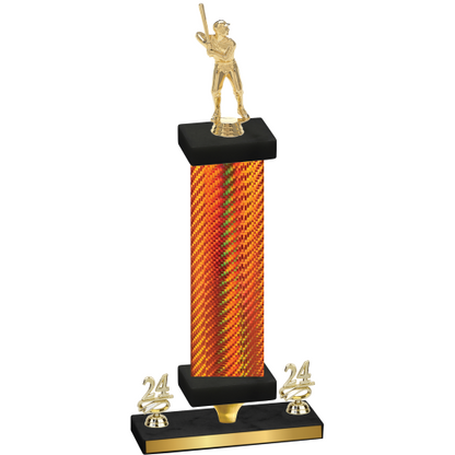 Premium Single Orange Carbon Fiber Year Baseball Trophy