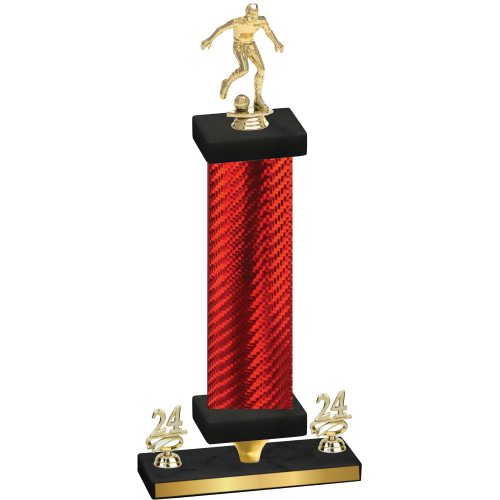 Premium Single Red Carbon Fiber Year Soccer Trophy