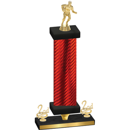 Premium Single Red Carbon Fiber Second Place Rugby Trophy