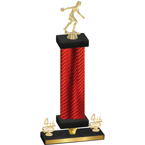 Premium Single Red Carbon Fiber Fourth Place Bowling Trophy