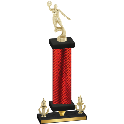 Premium Single Red Carbon Fiber Victory Basketball Trophy