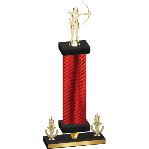 Premium Single Red Carbon Fiber Victory Archery Trophy