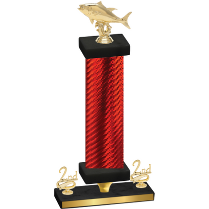 Premium Single Red Carbon Fiber Second Place Fishing Trophy