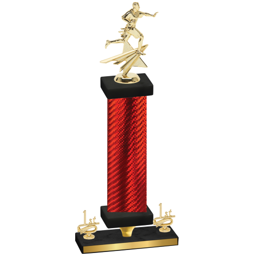 Premium Single Red Carbon Fiber First Place Flag Football Trophy