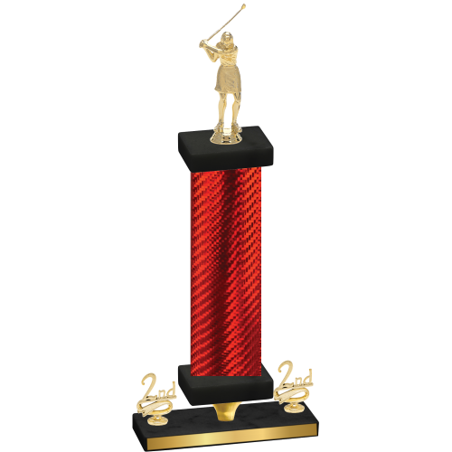 Premium Single Red Carbon Fiber Second Place Golf Trophy