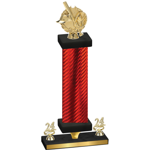 Premium Single Red Carbon Fiber Year Baseball Trophy