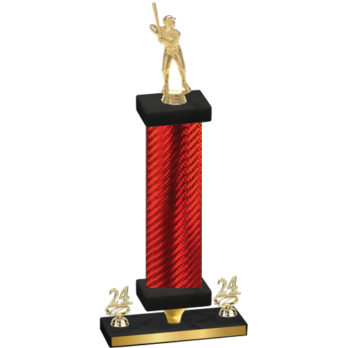 Premium Single Red Carbon Fiber Year Baseball Trophy