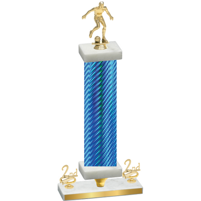 Premium Single Blue Carbon Fiber Second Place Soccer Trophy