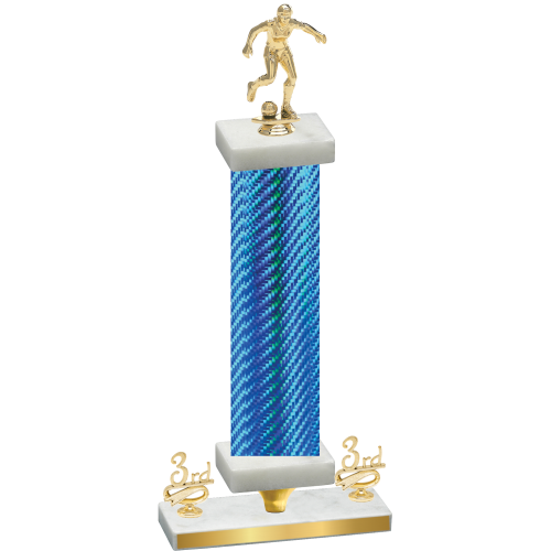Premium Single Blue Carbon Fiber Third Place Soccer Trophy