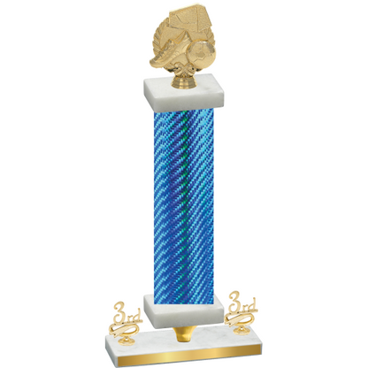 Premium Single Blue Carbon Fiber Third Place Soccer Trophy