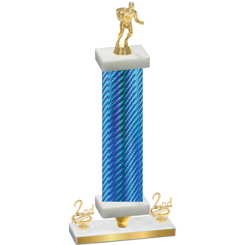 Premium Single Blue Carbon Fiber Second Place Rugby Trophy