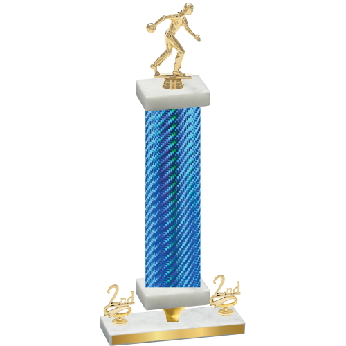 Premium Single Blue Carbon Fiber Second Place Bowling Trophy