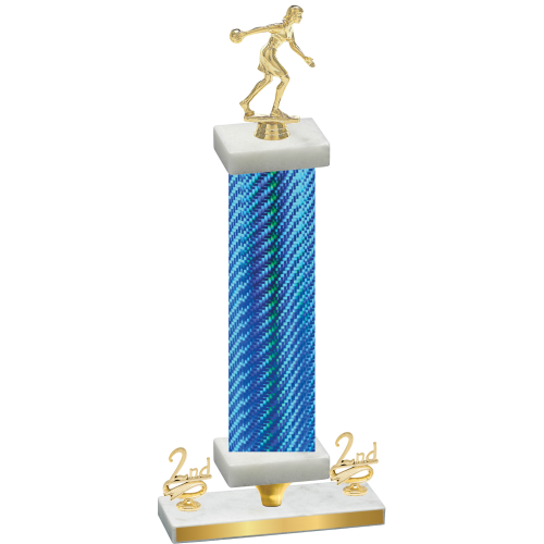 Premium Single Blue Carbon Fiber Second Place Bowling Trophy