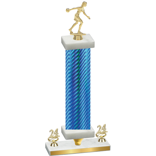 Premium Single Blue Carbon Fiber Year Bowling Trophy