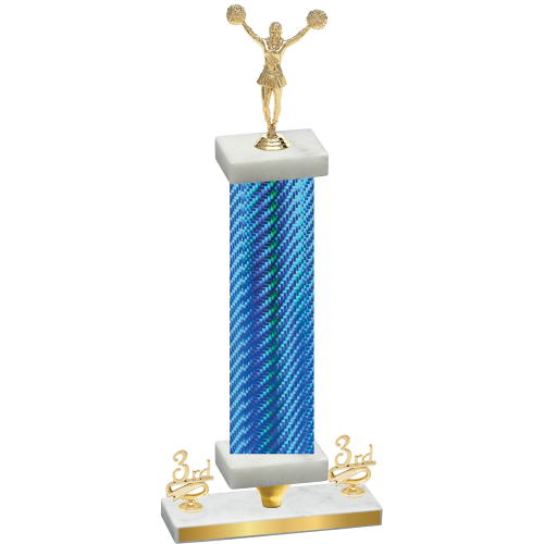 Premium Single Blue Carbon Fiber Third Place Cheerleading Trophy